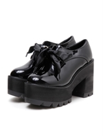 ビッグサテンリボン厚底シューズ/ブラック