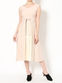 プリーツ切替ウエストサッシュワンピース/ベージュ