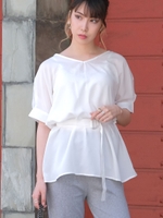 ベルト付きVネックジョーゼットチュニック/ホワイト