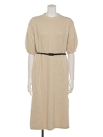 ベルト付きニットワンピーツ/ベージュ