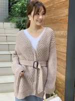 ベルト付バルキーカーディガン/ベージュ