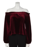 ベロアオフショルダートップス/レッド