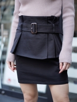 ペプラムベルト付タイトスカート/ブラック