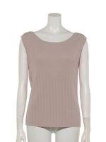 ボートネックノースリーブリブニットプルオーバー/ベージュ