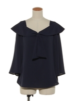 ボウタイブラウス/紺