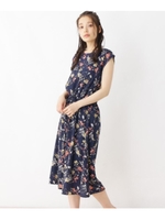 ポリエステル花柄ノースリーブワンピース/ネイビー(793)