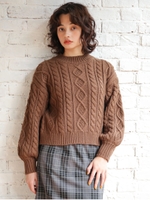 モックネックケーブルプルオーバー/ブラウン