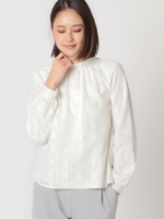 ラインレースハイネックブラウス/シロ