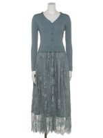 レーススカートカーデワンピ/ブルーミント