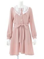 レース襟付きガーリーワンピース/ピンク