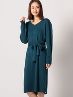 ワイドリブ裾ボタンワンピース/グリーン