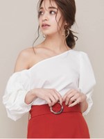 ワンショル袖ボリュームブラウス/O.WHT