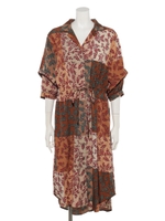 花柄プリントシャツワンピース/ブラウン