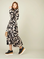 花柄ロングシャツワンピース/ブラック