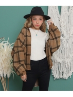 起毛チェックオーバーサイズボリ/モカ(016)