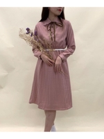 衿フリルボウタイチェックOP/ピンク