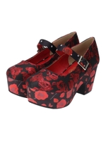 厚底ストラップパンプス/ブラックレッド