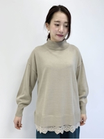 裾レースニットチュニック/グレーベージュ