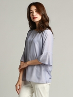 爽やかキカチェックプリントブラウス/ブルー系その他