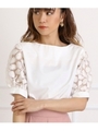 袖オーガンジーレースブラウス/ホワイト(001)