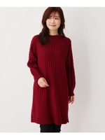袖ケーブル釦使いワンピース/ボルドー(064)