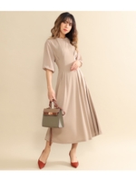 袖シフォンポンチワンピース/ベージュ(005)