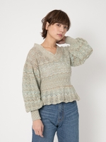 透かし柄ニットプルオーバー/ベージュ