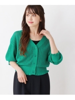 透かし編みショートニットカーディガン/ダークグリーン(023)