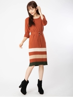 配色ニットワンピース/レンガ