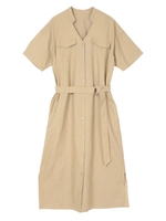 麻混ミリタリーシャツワンピース/ベージュ