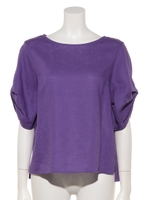 麻混袖ボリュームブラウス/パープル