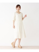 綿アイレットレース前釦ワンピース/アイボリー(004)