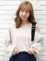 裏毛ショルダーベルトワンショルトップス/ベージュ