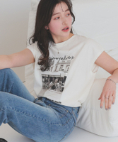 フレンチスリーブピグメントフォトプリントTシャツ【メール便可／80】
