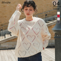 ハート透かし柄モヘアタッチニット