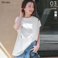 箔プリントフレンチスリーブTシャツ【メール便可／90】