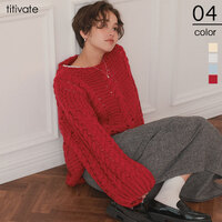 ハンドライクボートネックケーブルニット