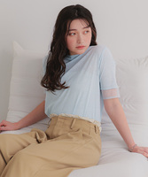 シアー切替ハーフスリーブカットソートップス【メール便可／100】