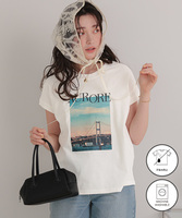 汗染み防止フォトプリントフレンチスリーブトップス【メール便可／100】