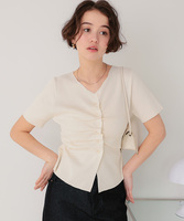 フロントギャザーニット半袖トップス