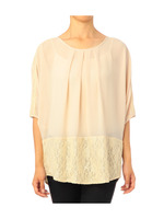 レース切替ドルマン七分袖ブラウス