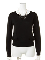 ビジューネックレス付長袖ニット