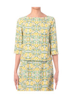 幾何学フラワープリントブラウス