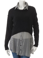 【ECURY】ショートニット×ストライプシャツセットトップス