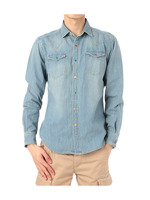 配色ボタン使いライトオンスデニムシャツ