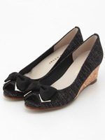 【JELLYBEANS】リボンオープントゥウエッジパンプス