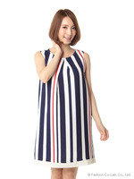 【Lacomfy】ピッチMIXラインストライプワンピース