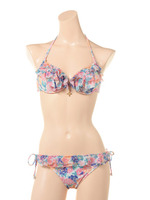 【nuckle market second story】フラワープリント フリル付ワイヤービキニ 