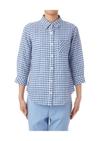 リネン七分袖チェックシャツ