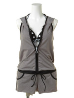 バイカラーパーカー付きドット柄ビキニ 3点セット